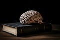 Model of human brain located on old vintage big book