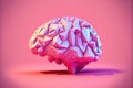 Model of human brain on pink background. Profile view. Intelligence concept. The complexity of the human mind. Generative AI