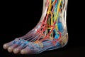 A model of a human foot with multiple colored lines created with generative AI technology