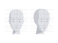 Model of human head in different angles vector flat illustration isolated on white background. Royalty Free Stock Photo