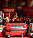 Model of iconic vintage red double decker London bus with slogan 'Best of British' on the side. Royalty Free Stock Photo