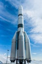 Model of launch vehicle Ariane 6 A64 against the blue sky. Royalty Free Stock Photo