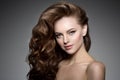 Model with long hair. Waves Curls Hairstyle. Hair Salon. Updo. F Royalty Free Stock Photo