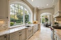 Model Luxury Home Interior Kitchen with arch window Royalty Free Stock Photo