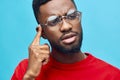 model man fashion portrait american stylish glasses black african blue look style Royalty Free Stock Photo