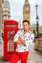 Model man in floral shirt