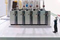 Model of modern industrial boiler room with compressor equipment - control panel IN factory Royalty Free Stock Photo