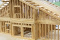 Model of a modern wooden house close-up Royalty Free Stock Photo