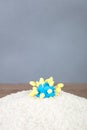 A model of the new coronavirus on a pile of rice