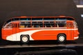 Model of old soviet red bus. Vintage public transport autobus Royalty Free Stock Photo
