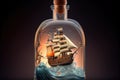 a model of a pirate ship sailing through stormy seas in a bottle Royalty Free Stock Photo