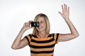 Model with Point and Shoot Camera Royalty Free Stock Photo