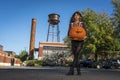 Model Poses With A Jack O Lantern For The Halloween holiday in the United States