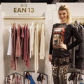 Model posing at Mipap trade show in Milan, Italy Royalty Free Stock Photo