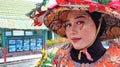 Model posing at street batik carnival, Pekalongan