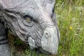 A model of a prehistoric dinosaur made available to visitors to a Jurassic park to learn about the history.