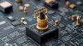Model of a quantum computer in front of formulas, a quantum factorization algorithm. 3D render. New technologies in Royalty Free Stock Photo