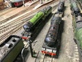 Model railway locomotives in their siding