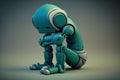 model of robot in form of sad person with bent arms