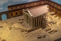 Model of the Roman temple of Diana with Corinthian style marble columns and cornice and the palace of the Count of Corbos with