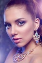 Model in set of jewellery. Luxury girl in shine jewelry