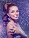 Model in set of jewellery. Luxury girl in shine jewelry