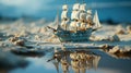 Model ship sails on the water Royalty Free Stock Photo