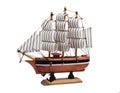 Model of ship with sails on a white background