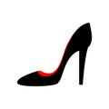 The model shoe is a classic pumps with a high stiletto heel. Hand drawn black silhouette of womens shoes. Stock vector flat