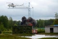 A model simulator with a helicopter Mi-8 at the range of the Noginsk rescue center of the Ministry of Emergency Situations of Russ