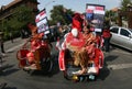 Model sitting in indonesia traditional taxi transportation becak