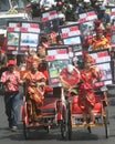 Model sitting in indonesia traditional taxi transportation becak