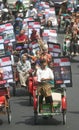 Model sitting in indonesia traditional taxi transportation becak