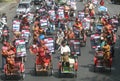 Model sitting in indonesia traditional taxi transportation becak