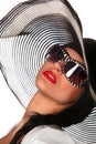 Model in striped hat and sunglasse