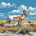 Model of a swift pronghorn antelope sprinting, AI generated