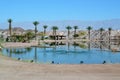 Oasis next to Model of Tabernacle, tent of meeting in Timna Park, Negev desert, Eilat, Israel