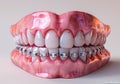 Model of teeth with braces. 3D render of a cartoon mouth with braces giving a thumbs up Royalty Free Stock Photo