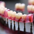 Model with titanium metal screw implant,Dentists dental prosthetic teeth, gums, AI generated