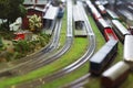 Model of train on railstation. Royalty Free Stock Photo