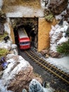 Model train in snow landscape