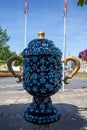 Model of the trophy given to the rugby world cup winners outside the famous Rugby School, UK.