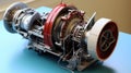 Model of turbine engine with longitudinal section for studying arrangement of blades and combustion chambers Royalty Free Stock Photo