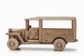 A model of a vintage bus, a toy made of wood, side view. Royalty Free Stock Photo