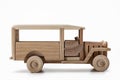 A model of a vintage bus, a toy made of wood, side view. Royalty Free Stock Photo