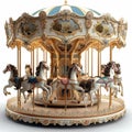 Model of a vintage carousel with ornate wooden horses, AI generated