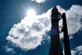 The model Vostok rocket is a silhouette in the rays of the sun. Moscow, Russia 05 24 2019 Royalty Free Stock Photo