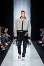 Model walk runway for DESIGNER NIKOLAY LEGENDA catwalk at Fall-Winter 2017-2018 at Mercedes-Benz Fashion Week Russia. Men`s fashio