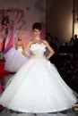 Model wear wedding dress walks catwalk Royalty Free Stock Photo