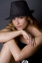 Model wearing hat